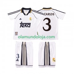 Camisola Real Madrid R CARLOS 3 2000 Retro Criança Equipamento Primeiro 1998 Manga Curta